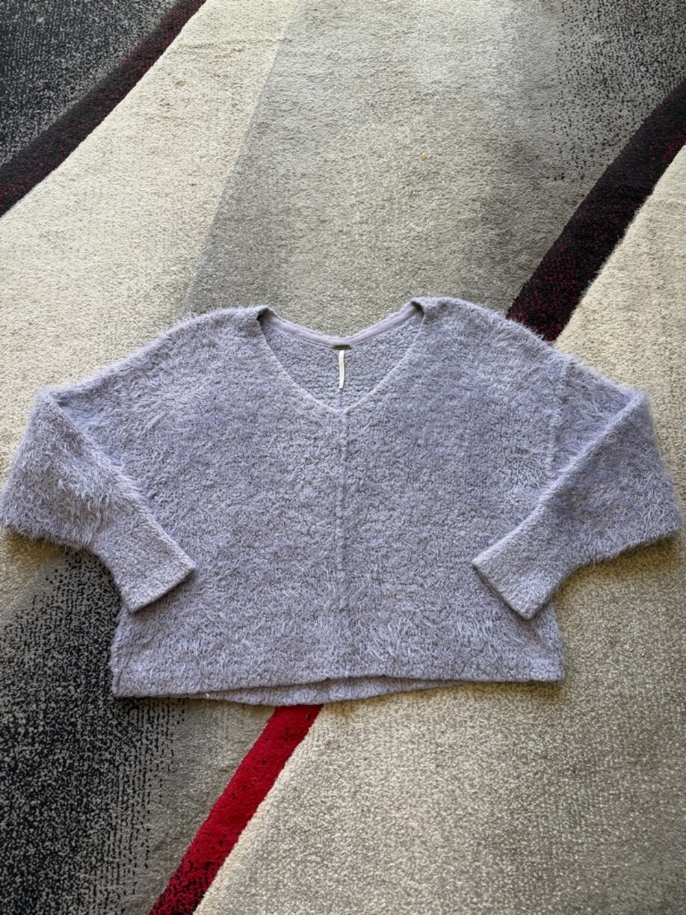 Free People Purple Fuzzy V Neck Oversized Sweater
